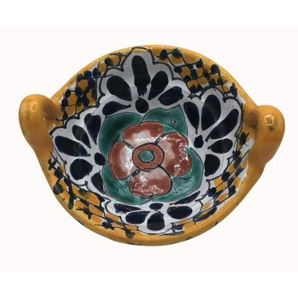 VTG Talavera Handpainted Ceramic Basket Dish Signed Ruth Mexico Floral 6x1.5 Inc - Picture 2 of 6